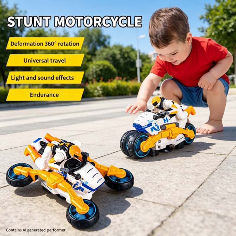 Novelty Gifts - 電動スタント変形バイク子供用おもちゃ 360度回転ライトミュージック変形おもちゃ車 キッズクリスマスギフト