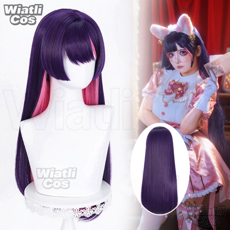Anime Cosplay Wig Heat Resistant - キリコ風コスプレウィッグ、メイド風、60cm、紫とピンクのミックスカラー、女性用、耐熱性合成繊維、ハロウィーンやコスプレに最適。