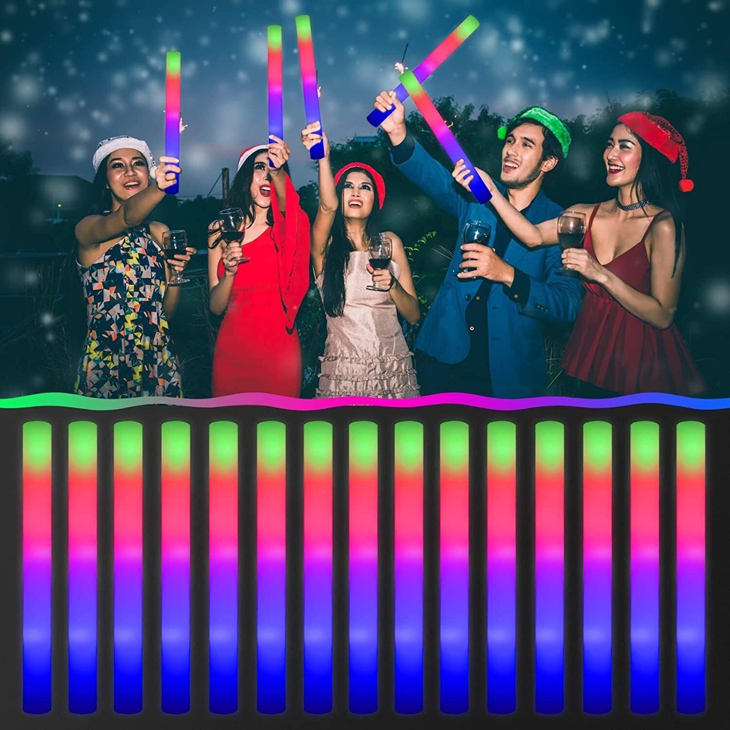 42個入り、カラフルなRGB発光フォームスティック。点滅する - Flashing Led Foam Sticks Party のレビューと価格