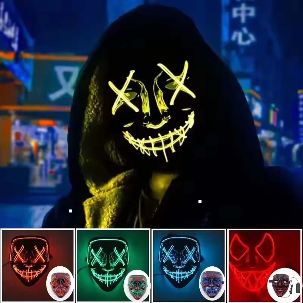 ワイヤレスネオンLEDマスク、暗闇で光るコスプレ用ホラーマス - Led Purge Mask Halloween のレビューと価格