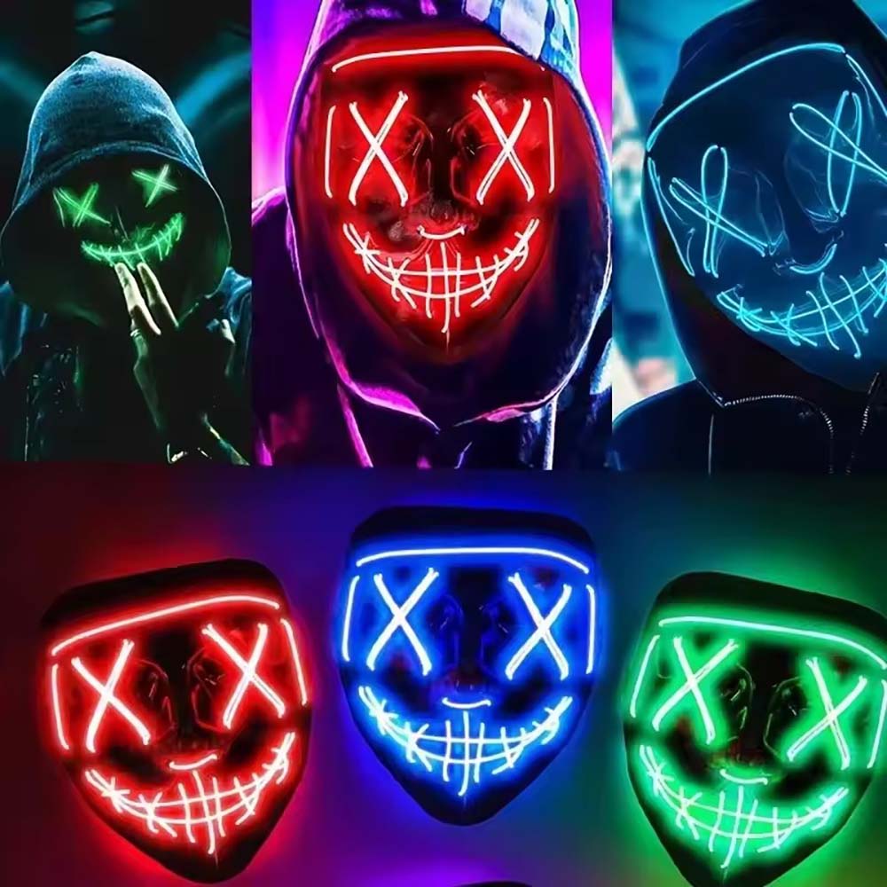 ワイヤレスネオンLEDマスク、暗闇で光るコスプレ用ホラーマス - Led Purge Mask Halloween のレビューと価格