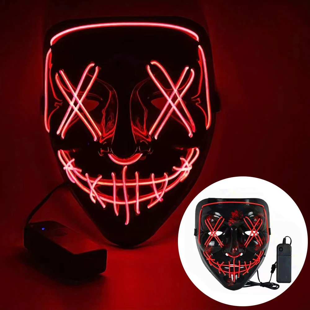 大人も子供も楽しめる、ハロウィーンのネオンLEDマスク。暗闇 - Led Purge Mask Halloween のレビューと価格